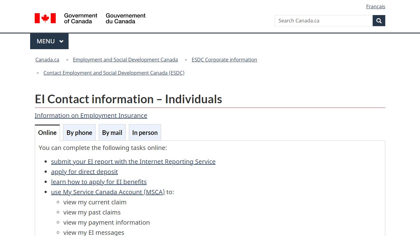 Contact for EI Individuals - Canada.ca